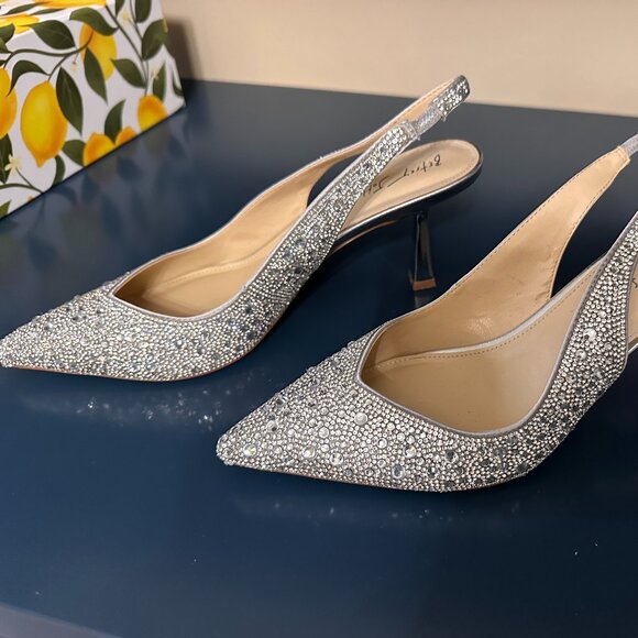 Betsey Johnson Clark Rhinestone Slingback Evening Pumps Heels Silver Woman' 9.5M - Picture 2 of 4